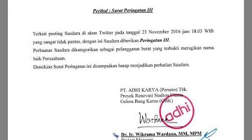 Isi twitter yang berujung Surat Peringatan III