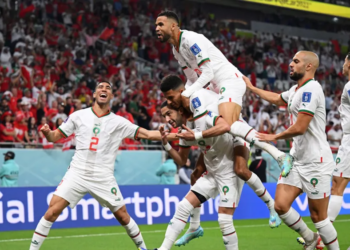 Maroko atau tim berjuluk Singa Atlas saat di Piala Dunia 2022 Qatar (Goal)