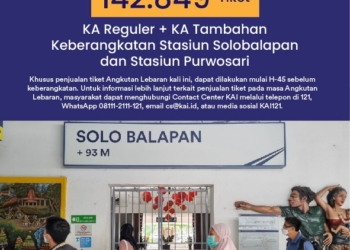 Dukung Angkutan Lebaran, KAI Daop 6 Yoyakarta Siapkan 142 Ribu Tiket